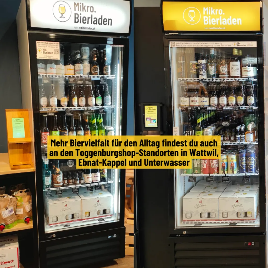 Zwei Kühlschränke des Mikro.Bierladens mit Bieren in den Toggenburgshops